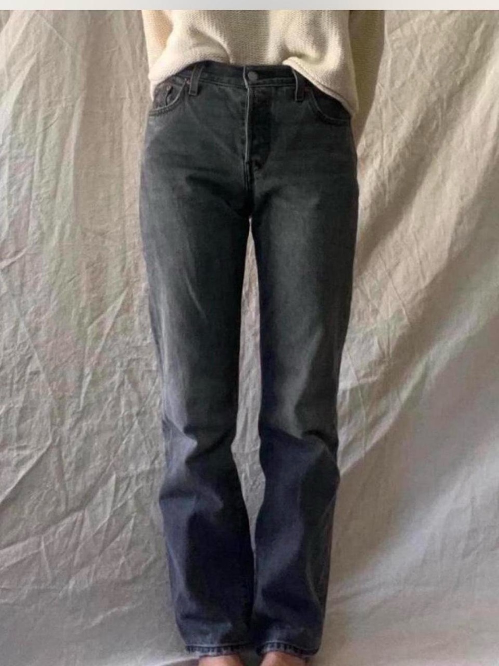 Levi’s 501 leather patch charcoal wash rigid straight leg jeans size- 24